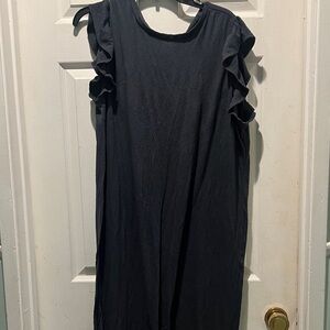 LOFT Black Midi Dress with Ruffle Sleeves
